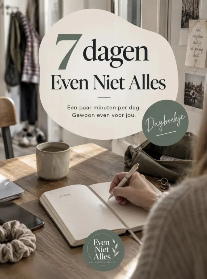 De echte voorpagina van het gratis dagboekje 7 dagen Even Niet Alles